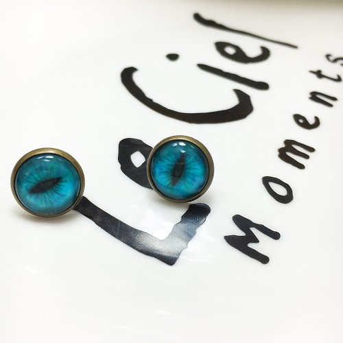 MORI DORI 古銅復古耳環—貓瞳印象—湖水綠貓眼 /另提供改夾式