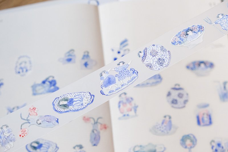 青花 - PET 紙膠帶 | 3cm x 5m - 貼紙 - 紙 