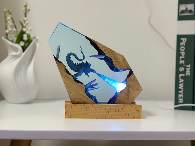 【客製】ゴジラ哥吉拉創意小夜燈 擺件/禮物 - 燈具/燈飾 - 樹脂 藍色