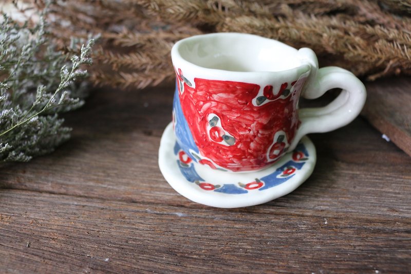 Ceramic set cup plate  - 花瓶/陶器 - 陶 紅色