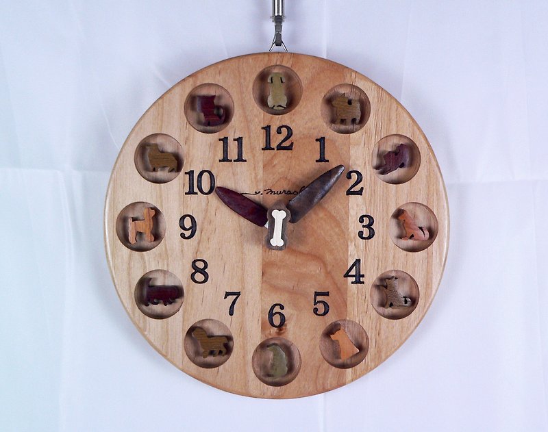 Dog clock 25cm round alder - Clocks - Wood White