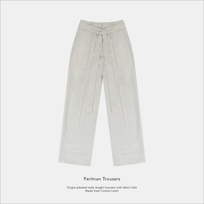 Perlman trousers / Beige / Cotton-Linen - กางเกงขายาว - ผ้าฝ้าย/ผ้าลินิน สีกากี