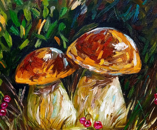 きのこアートきのこ風景ダイニングルームの装飾オリジナルの油絵