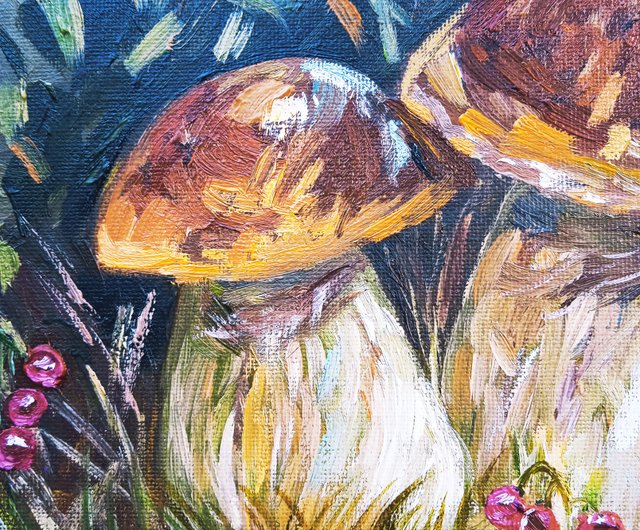 きのこアートきのこ風景ダイニングルームの装飾オリジナルの油絵