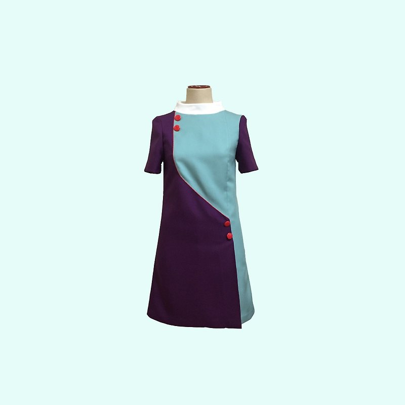 retro one-piece dress jeanne - ชุดเดรส - เส้นใยสังเคราะห์ สีม่วง