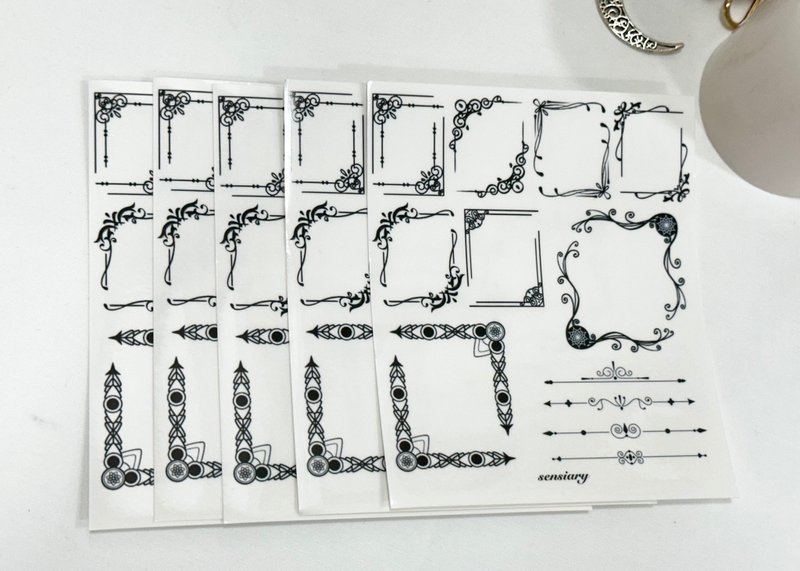 sensiary Black corner frame transparent sticker - 卡片/明信片 - 紙 