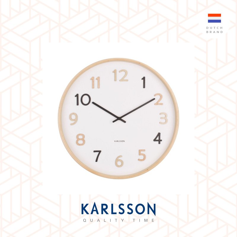 荷蘭Karlsson,Wall clock 40cm Pure木制淺木色雜色數字掛鐘 - 時鐘/鬧鐘 - 木頭 白色