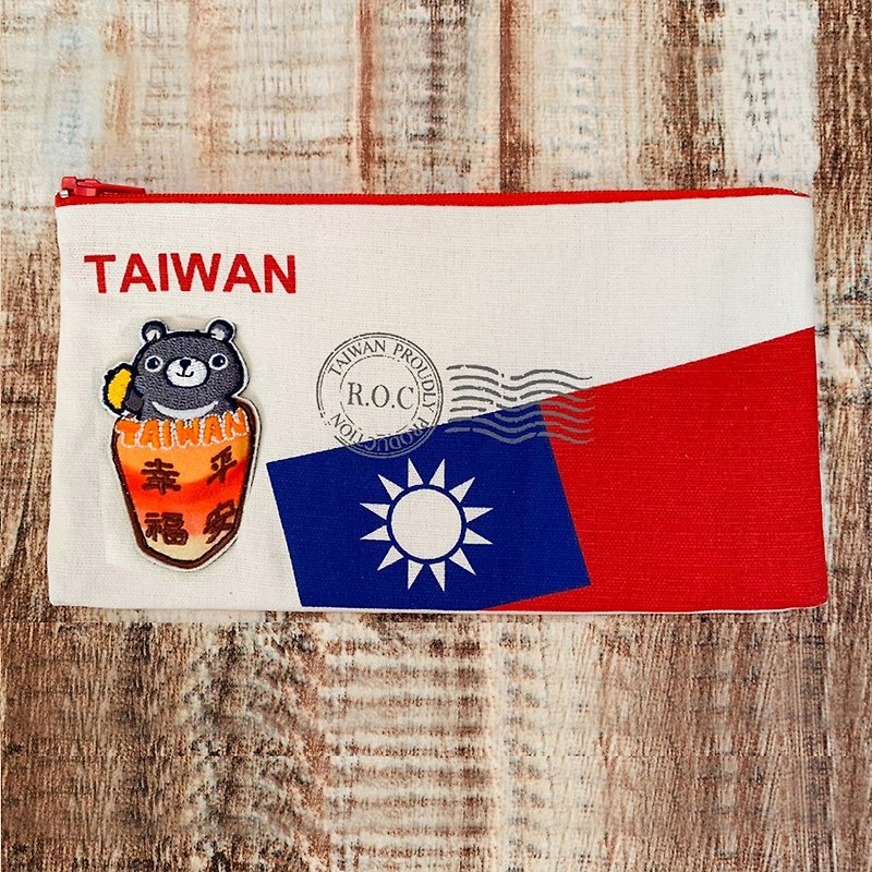 JB Design I love Taiwan embroidery pencil case-Sky Lantern Bear - Pencil Cases - Other Man-Made Fibers 