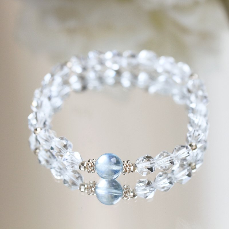 Aquamarine White Crystal Sterling Silver Crystal Bracelet Healthy, Relieving Stress, Safe and Avoiding Evil - Bracelets - Crystal Transparent