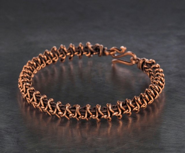 Narrow Wire Wrapped Pure Copper Bracelet for Him or Her Stranded Wire Bangle 7th Anniversary Gift Unique Artisan Jewelry 20.5 cm | WireWrapArt