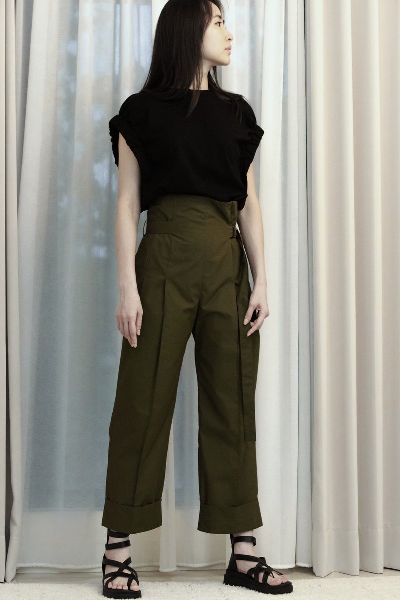 Dark Green High Waist Straight Pants - กางเกงขายาว - วัสดุอื่นๆ 