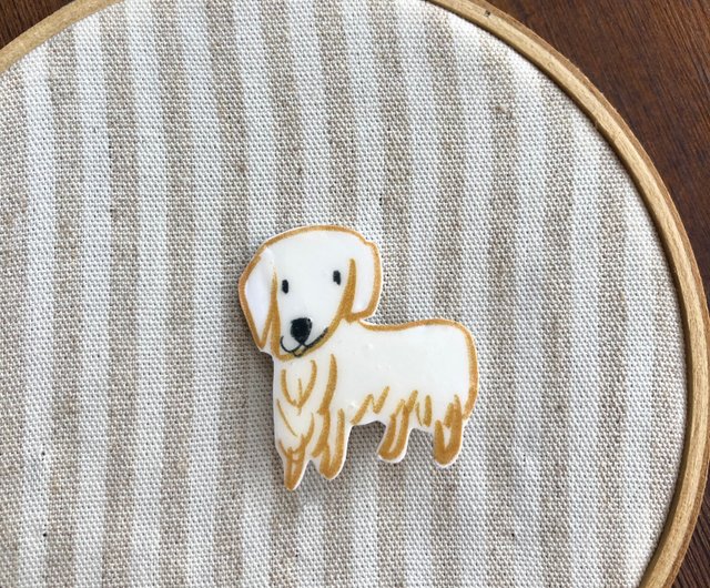 ゴールデンレトリバー犬のブローチイラスト飾り手作りピンバッジ