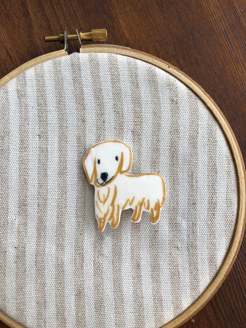 Golden Retriever Dog Brooch Illustration Ornament Handmade Pin Badge - Brooches - Plastic Khaki