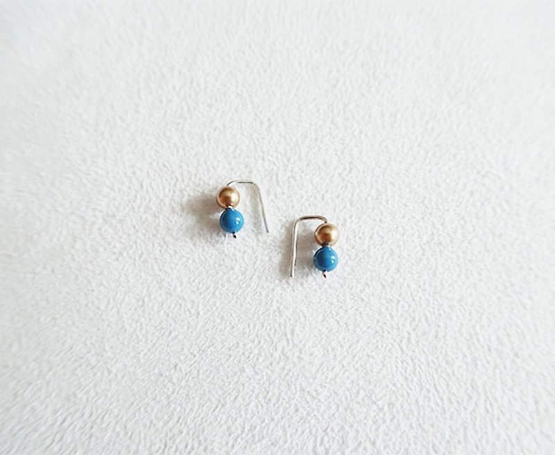 Color beads Earrings Deep blue gold Sterling Silver - ต่างหู - เงินแท้ สีน้ำเงิน