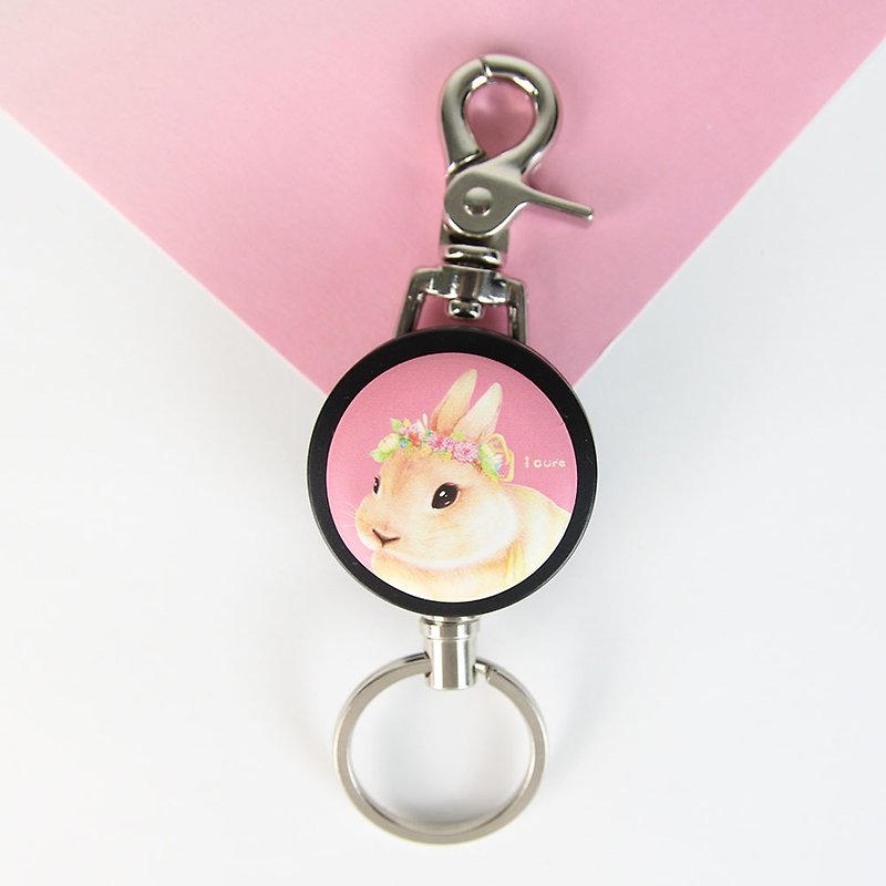 i good slip key buckle ring series - hand painted wind series-H12. Corolla rabbit - Keychains - Other Metals Pink