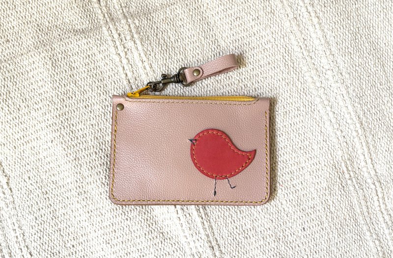 POPO-鳥錢包/櫻花粉 leather - 零錢包/小錢包 - 真皮 粉紅色