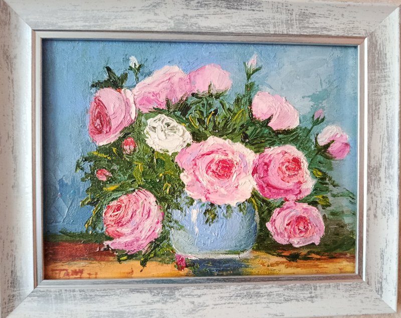 Roses framed Original oil painting - 壁貼/牆壁裝飾 - 其他材質 