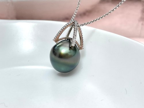 Athena珍珠設計 天然海水珍珠 大溪地黑珍珠 孔雀綠 Peacock 純銀吊墜 贈項鏈