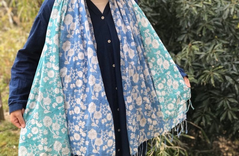 地球樹公平貿易fair trade -- 手工木刻印cottind圍巾 - 圍巾/披肩 - 棉．麻 