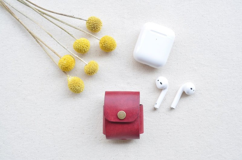 AirPods 1 & 2 代皮革保護套-棗紅 - AirPods/耳機保護套 - 真皮 