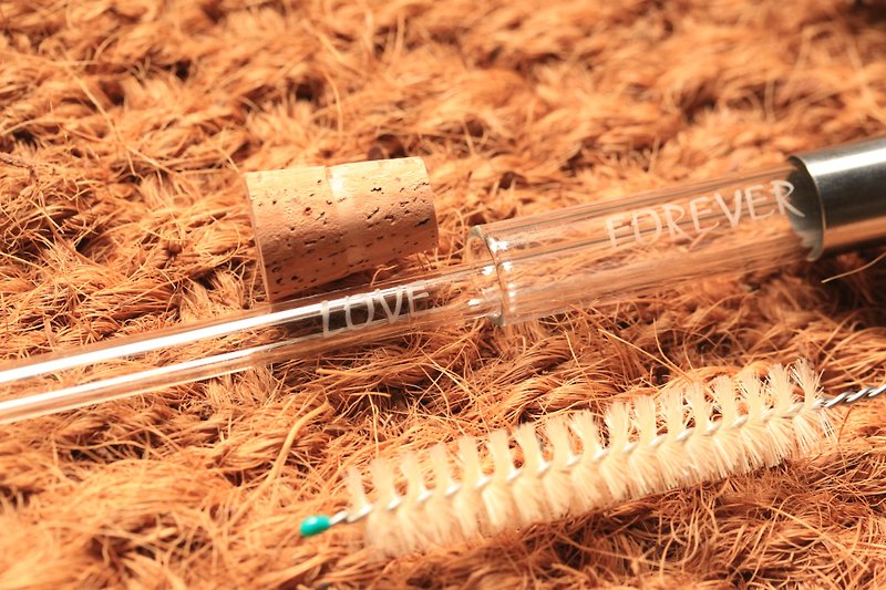 Glass straw without plastic portable group heat-resistant oblique glass straw hand lettering Love Forever - Other - Glass Red