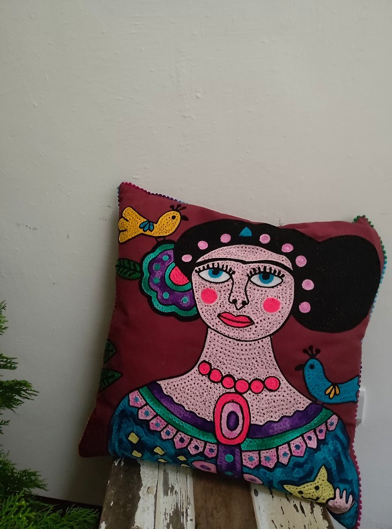 Passionate Frieda│Wool embroidered pillowcase│ - Pillows & Cushions - Cotton & Hemp 