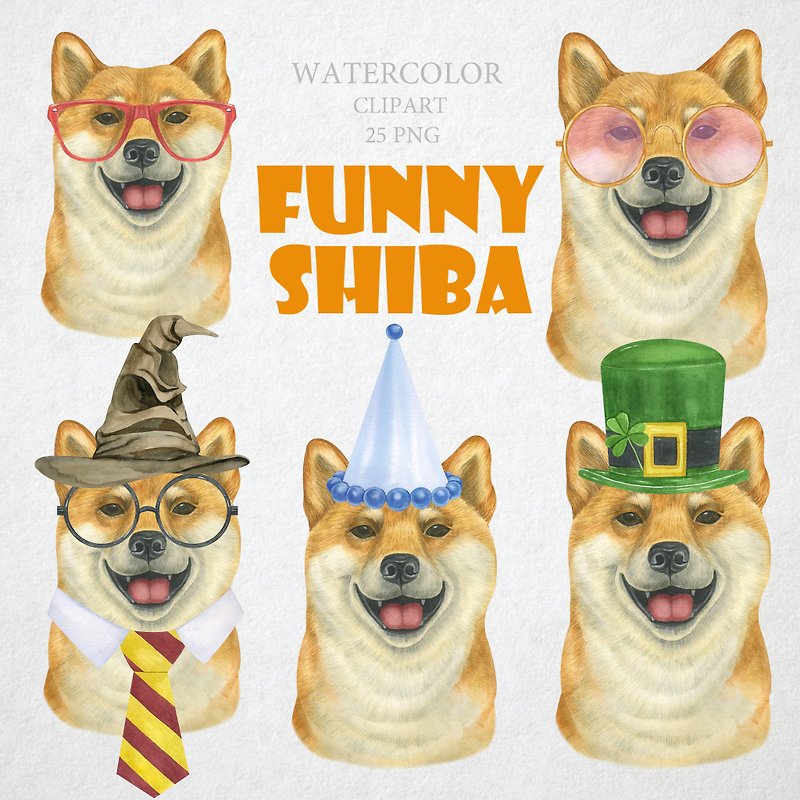 Watercolor funny shiba inu illustration. Pets illustration. - Illustration, Painting & Calligraphy - Other Materials Multicolor