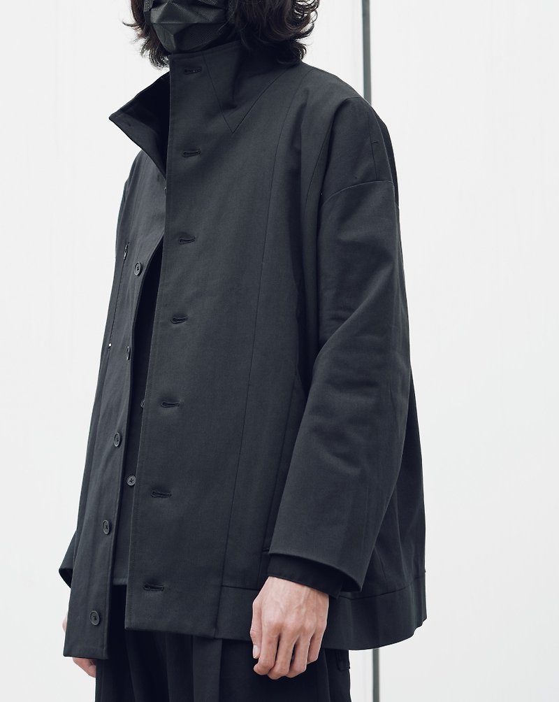 Heavy Pound High Collar Work Coat Heavy Work Coat - เสื้อโค้ทผู้ชาย - ผ้าฝ้าย/ผ้าลินิน สีดำ
