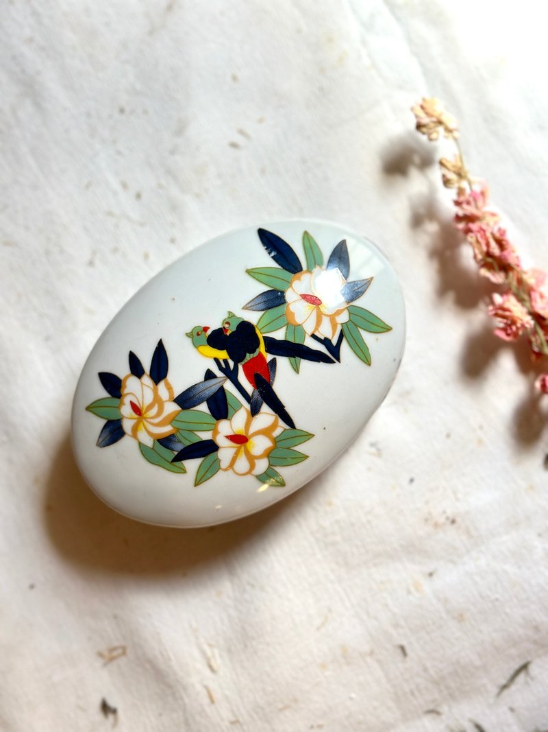 40478-Beautiful French Antique Hand Painted Oval Porcelain Box - กล่องเก็บของ - เครื่องลายคราม 