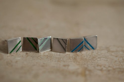 yuting jewellery 接單訂製 純銀條紋琺瑯耳環-一對
