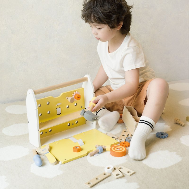 工程玩具 | 手提工具箱【出門好方便 最齊全工具百寶箱】 - 嬰幼兒玩具/毛公仔 - 木頭 黃色