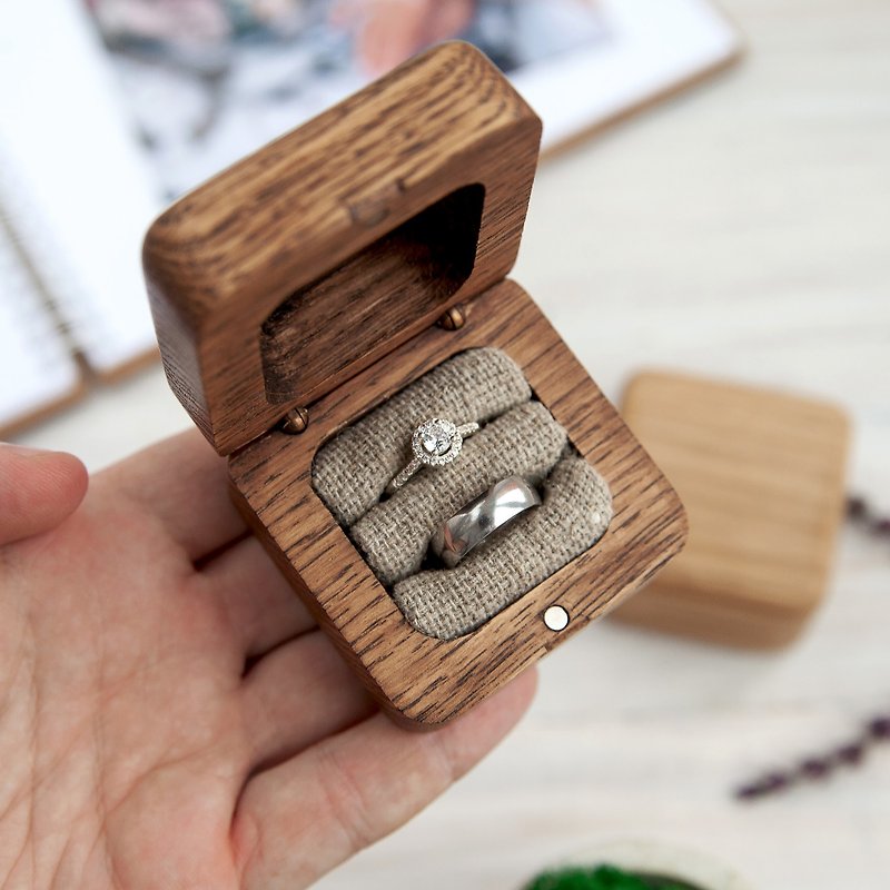 Wood Other White - Square Double Ring box for wedding ceremony  Infinity sun Sunflower engraved