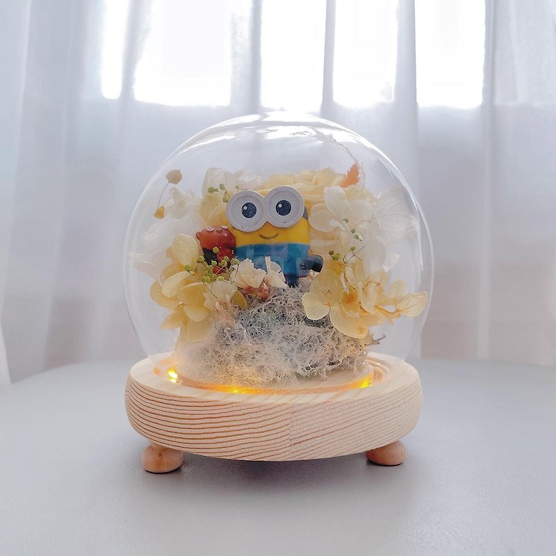 [Customized Gift] Kiitosflorist Mini Doll Preservation Garden Glass Ball-12cm - Dried Flowers & Bouquets - Glass Yellow