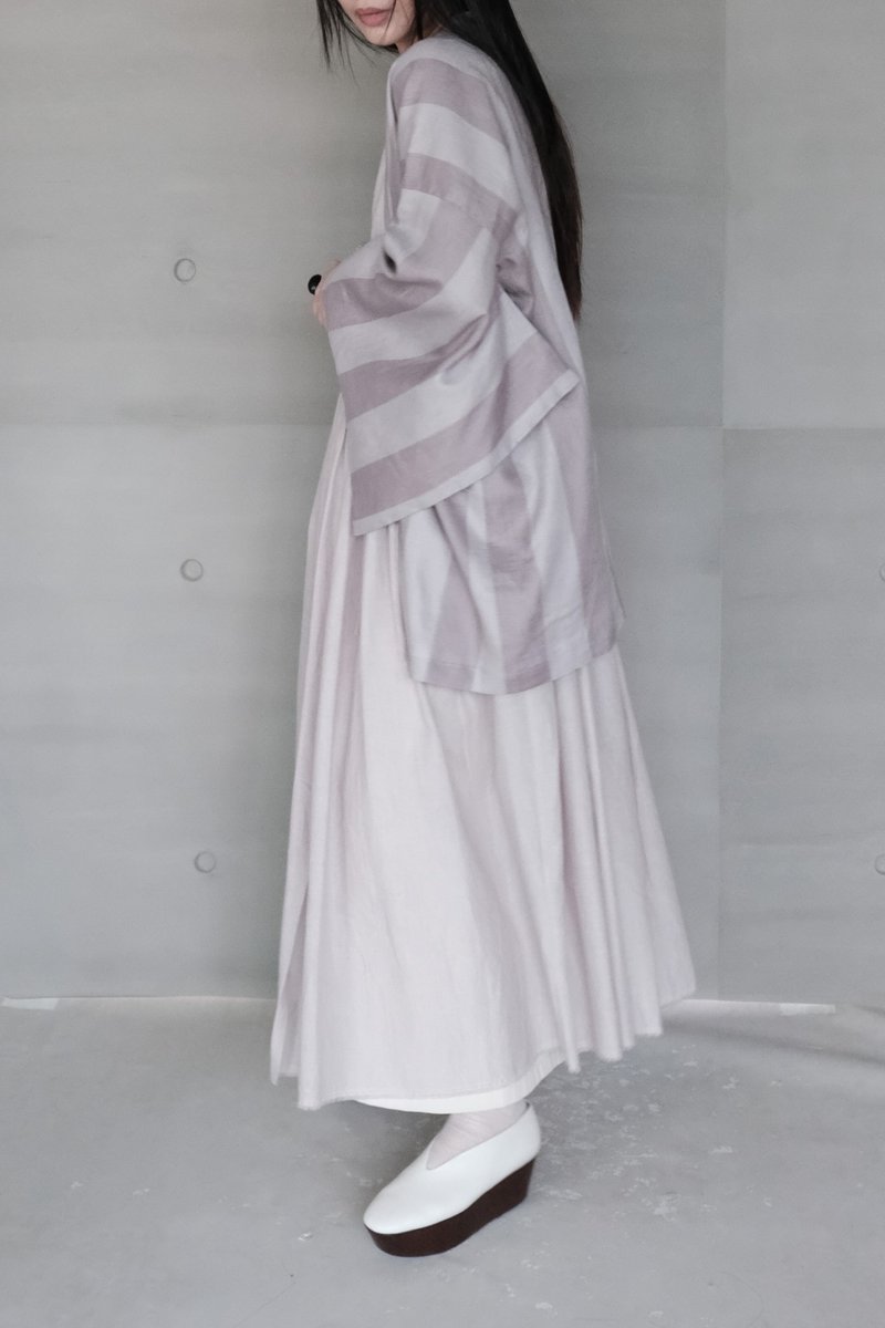 條紋亞麻日式罩衫 - 女大衣/外套 - 棉．麻 