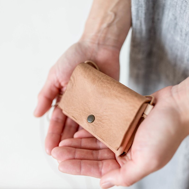 真皮 長短皮夾/錢包 咖啡色 - Cut-off Genuine Leather Mini Wallet / Sand Beige