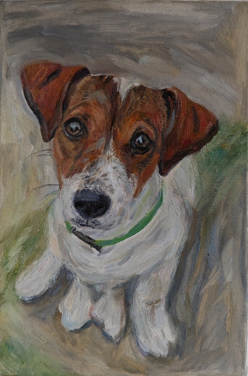 Dog portrait original oil painting on canvas - ตกแต่งผนัง - วัสดุอื่นๆ 