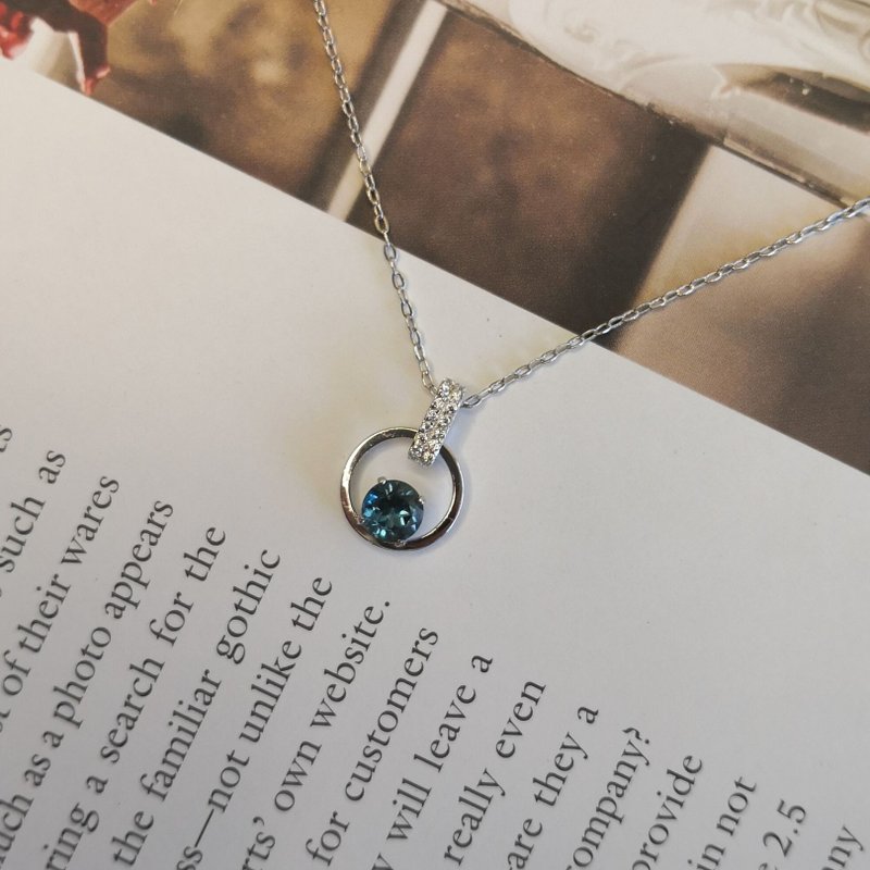 [Topaz] Profound and intellectual London blue glossy sparkling design necklace simple temperament texture - สร้อยคอ - เงินแท้ สีน้ำเงิน