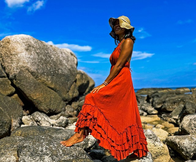 Photoshoot Dress, Maternity dress, Burnt Orange Dress, Ruffle