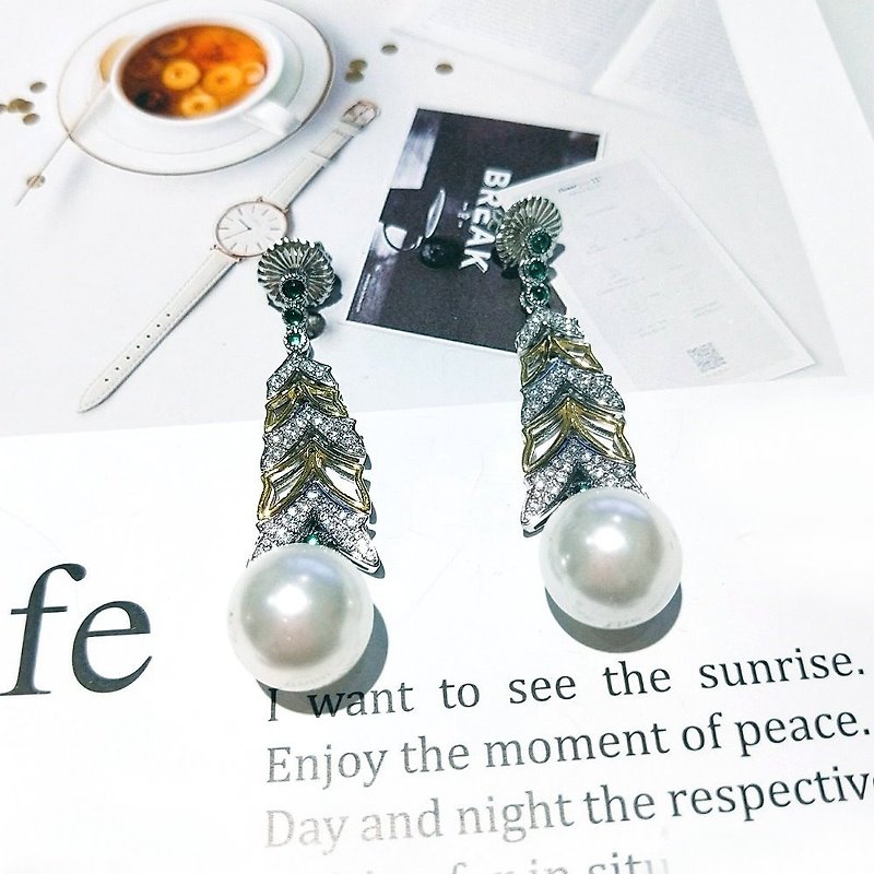 I JEWELRY luxury geometric streamline drape top Stone pearl sterling silver earrings sterling silver guarantee card - ต่างหู - เงินแท้ สีเงิน