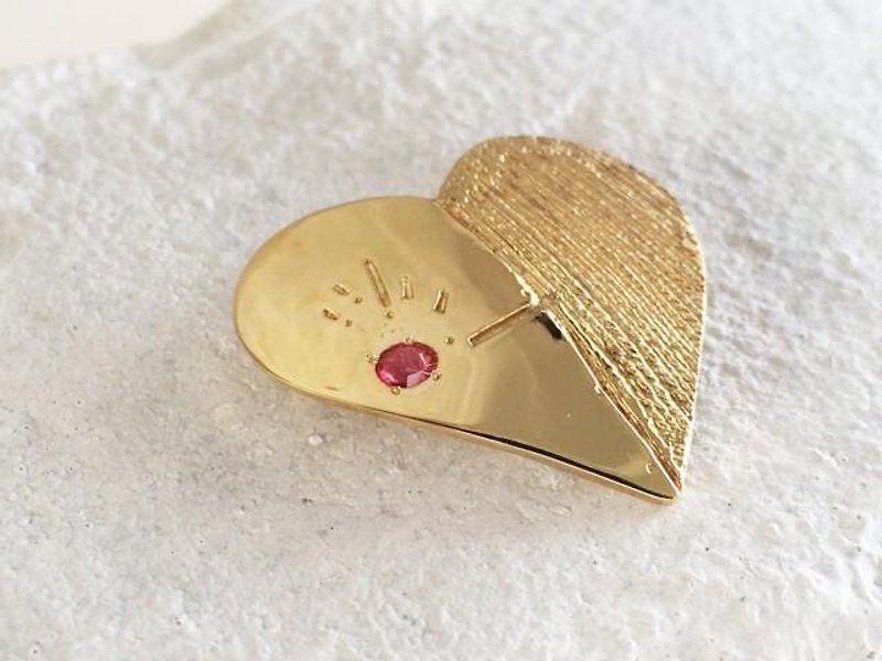 "Emission" Ruby and Brass Brooch - Brooches - Other Metals 