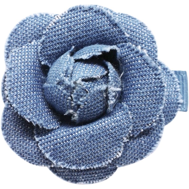 丹寧小山茶花髮夾 全包布手工髮飾Denim Flower - 髮夾/髮圈 - 聚酯纖維 藍色