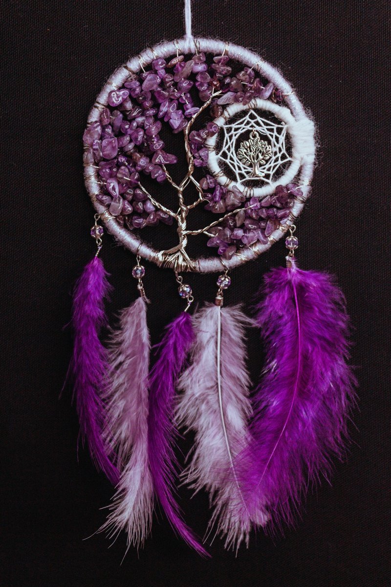 Handmade Dreamcatcher - 【Tree of Life (Amethyst)】 - ของวางตกแต่ง - วัสดุอื่นๆ สีม่วง