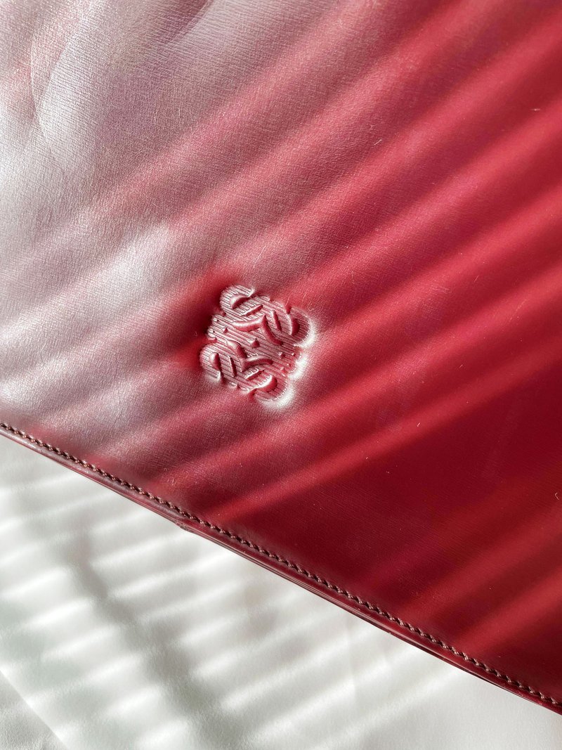中古包 Loewe 深紅BOX牛皮單肩袋單肩包手提包側揹包通勤包托特包 - 側背包/斜背包 - 真皮 紅色