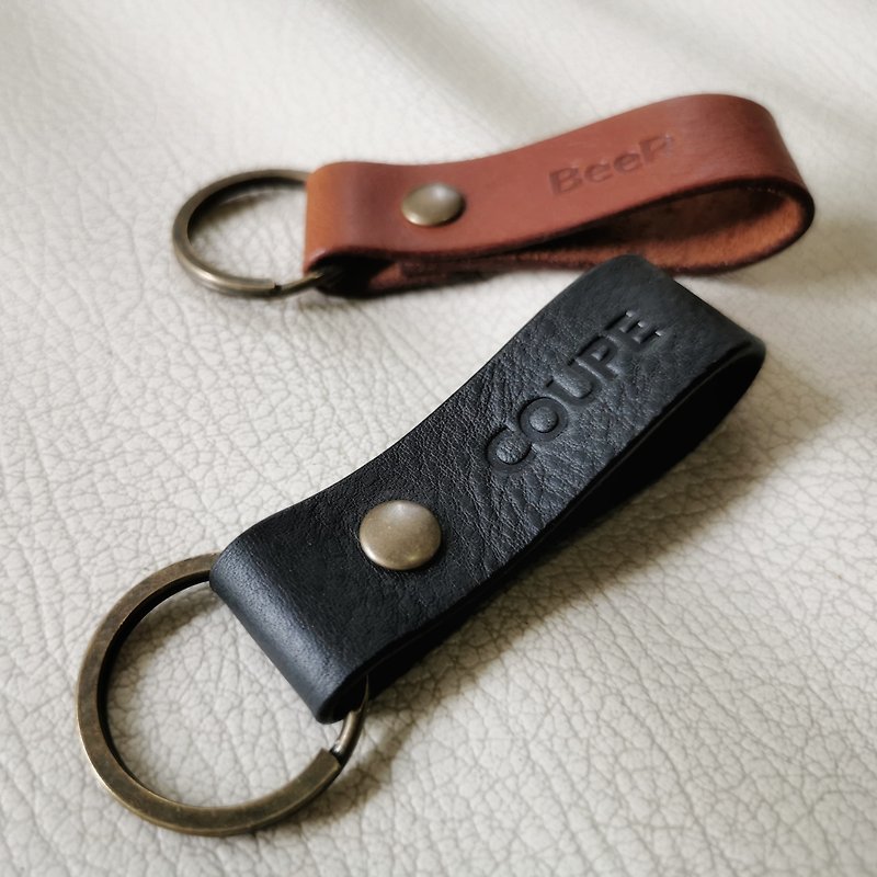 Personalized Leather Keychain with custom name stamp - Keychains - Genuine Leather Brown
