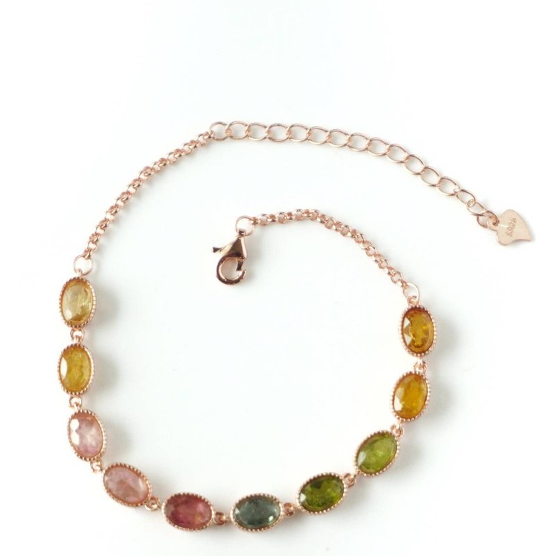 Natural Tourmaline Bracelet Sterling Silver 925 with pinkgold Plated - Bracelets - Sterling Silver Multicolor