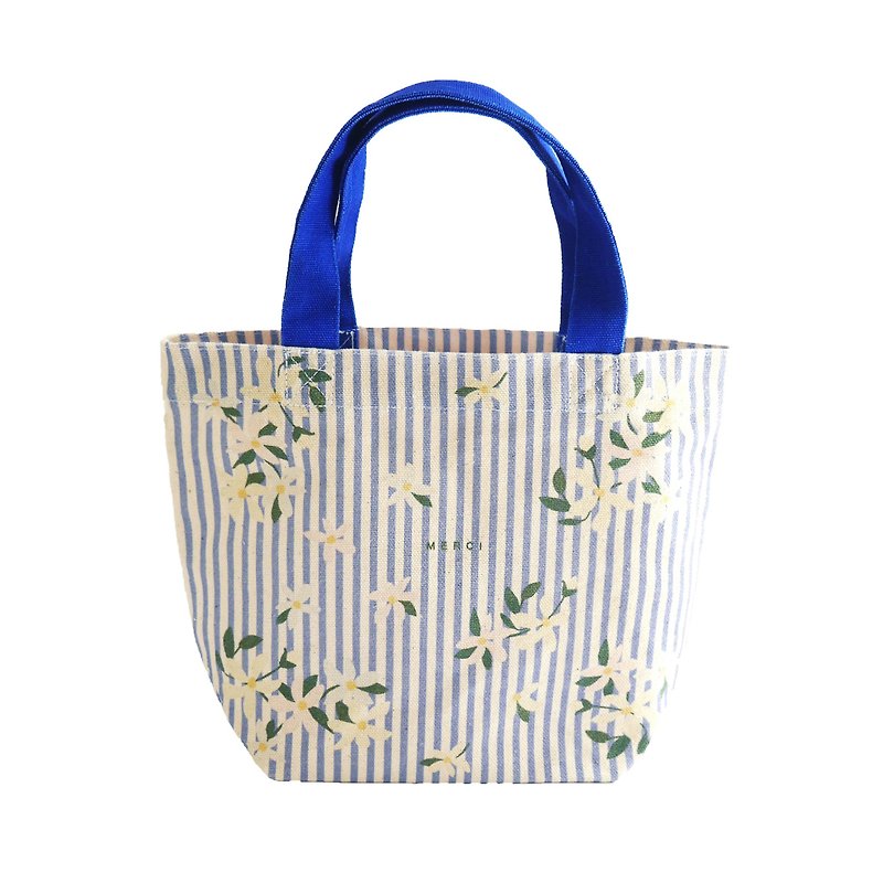 Water blue jasmine flower package - กระเป๋าถือ - ผ้าฝ้าย/ผ้าลินิน สีน้ำเงิน