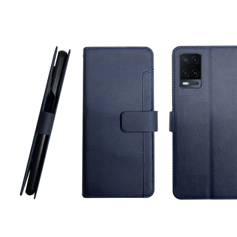 CASE SHOP OPPO A54(4G) 前插卡側立式皮套-藍  加送3.5mm耳機 - 手機殼/手機套 - 人造皮革 藍色
