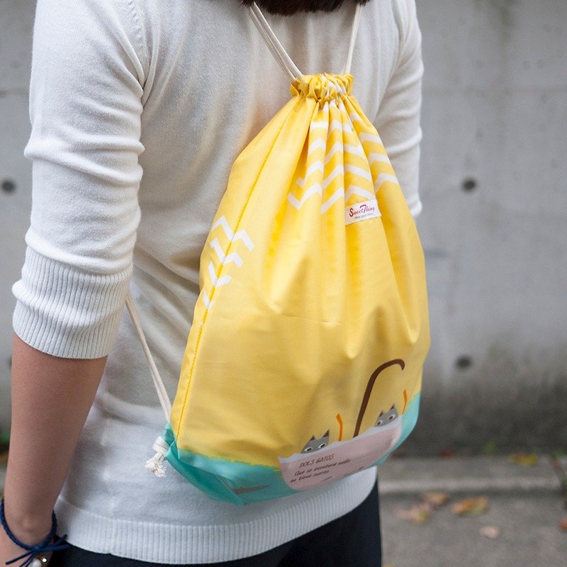 Small cat fish yellow back waterproof bag pockets _ big - กระเป๋าหูรูด - วัสดุกันนำ้ สีเหลือง