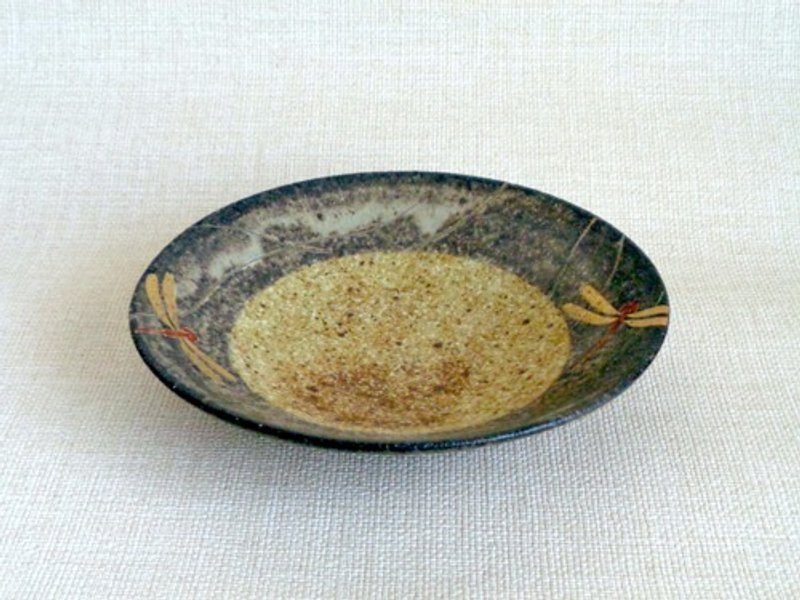 Bowl with gold and silver design and red dragonfly design - Plates & Trays - Pottery Brown