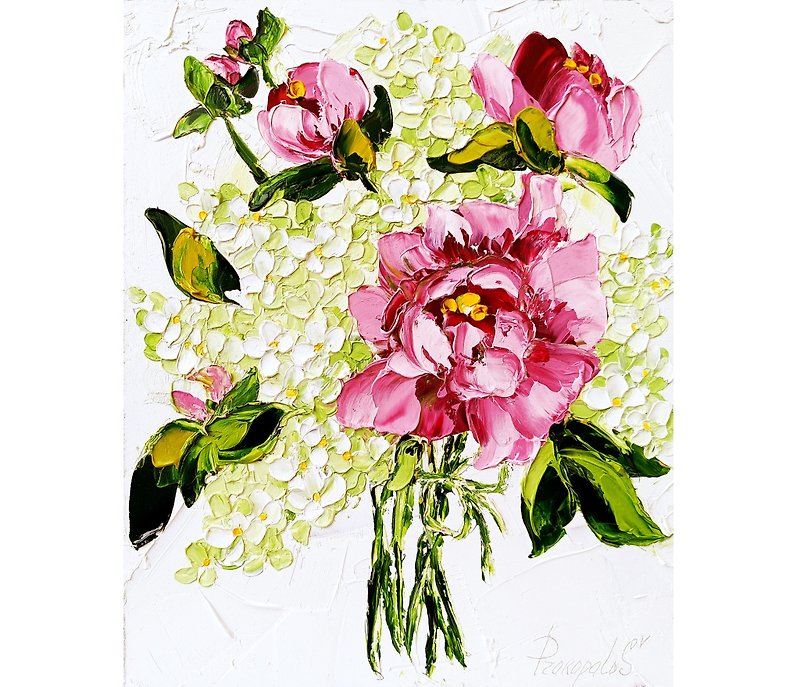 牡丹の絵画 花柄 オリジナルアート 花 ライラック 10 x 8 - ウォールデコ・壁紙 - その他の素材 ピンク